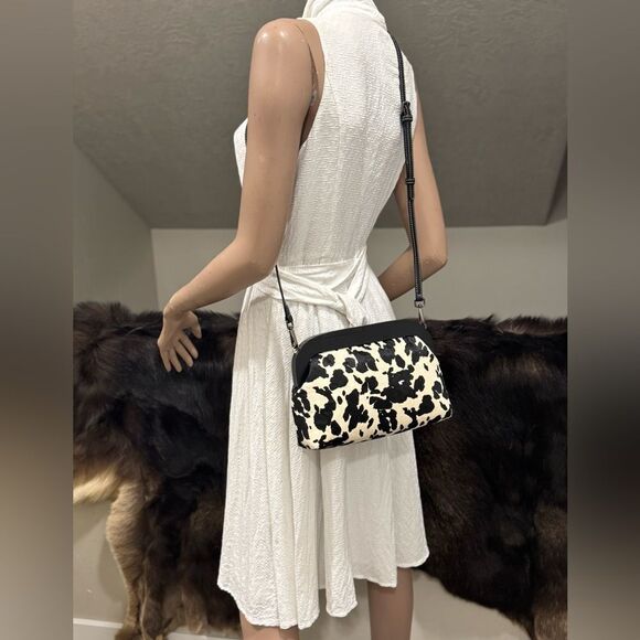 Cow Print Real Hair-on Cowhide Handmade Wooden Frame Shoulder Bag/Crossbody - Picture 10 of 15